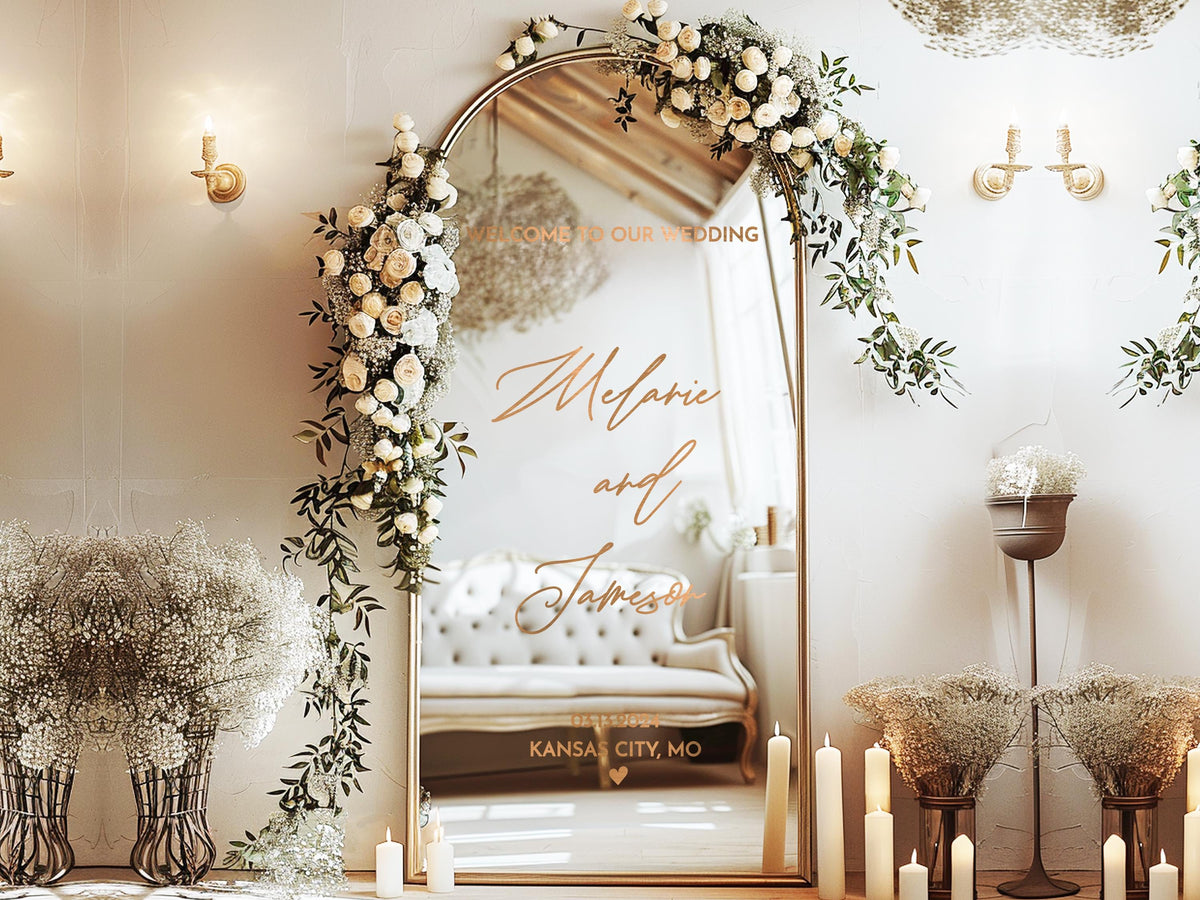 Welcome Wedding Sign, Vinyl Mirror Decal, Custom Wedding Decor, Welcome Engagement Party Mirror Decal for Wedding, Reception Welcome Sign