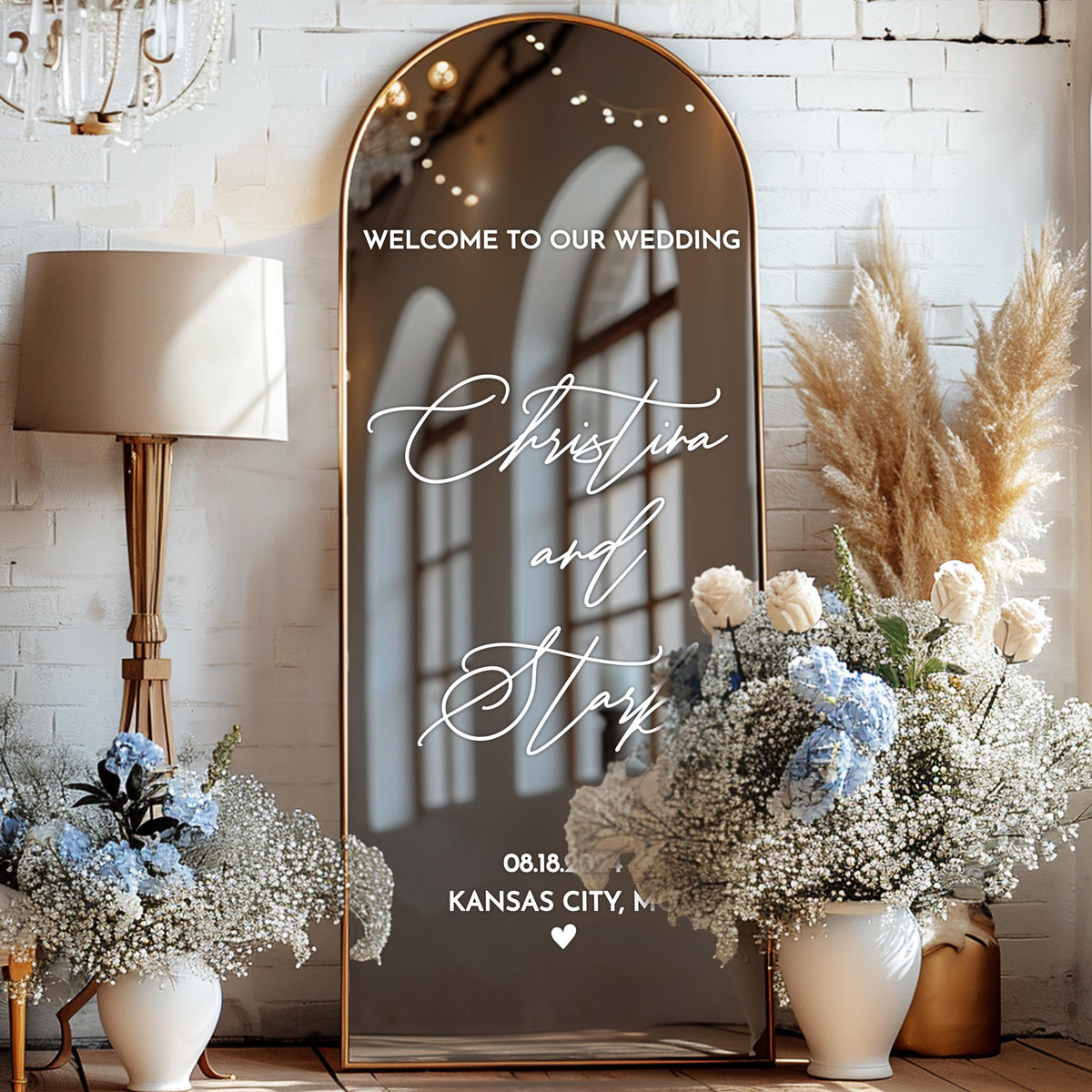 Welcome Wedding Sign, Vinyl Mirror Decal, Custom Wedding Decor, Welcome Engagement Party Mirror Decal for Wedding, Reception Welcome Sign
