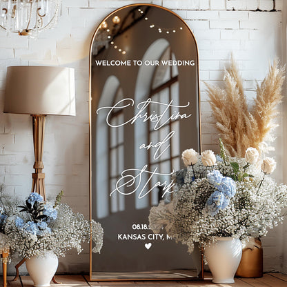 Welcome Wedding Sign, Vinyl Mirror Decal, Custom Wedding Decor, Welcome Engagement Party Mirror Decal for Wedding, Reception Welcome Sign