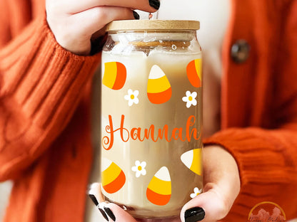 Funny Ghost Halloween Party Iced Coffee Cup, Custom Name Pumpkin Ghost Glass Can Coffee Cup Lid and Straw, Fall Coffee Mug, Halloween Gifts