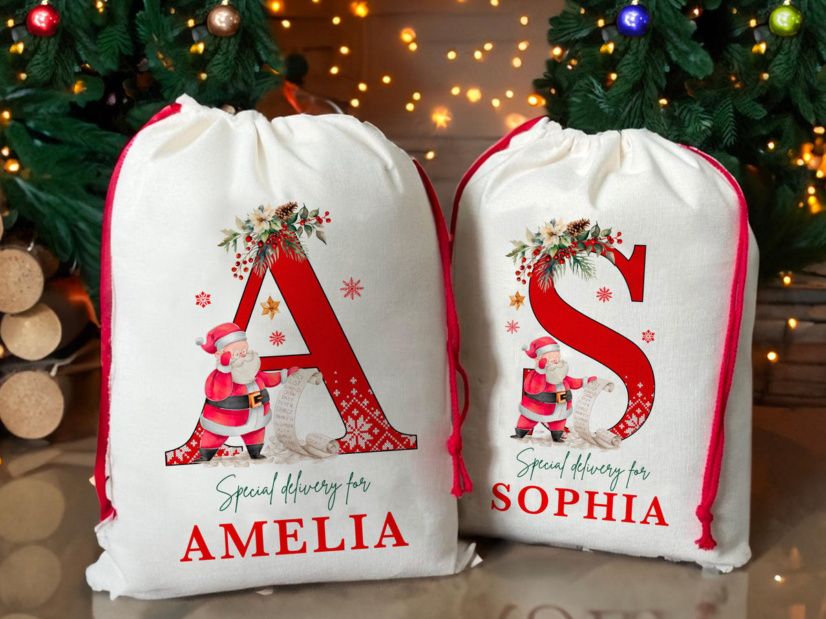 Custom Large Santa Sack Bags, Christmas Santa Gift Bag, Christmas Eve Box, Personalized Christmas Gift Sack for Christmas, Holiday Gift Bag