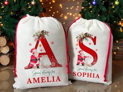 Custom Large Santa Sack Bags, Christmas Santa Gift Bag, Christmas Eve Box, Personalized Christmas Gift Sack for Christmas, Holiday Gift Bag