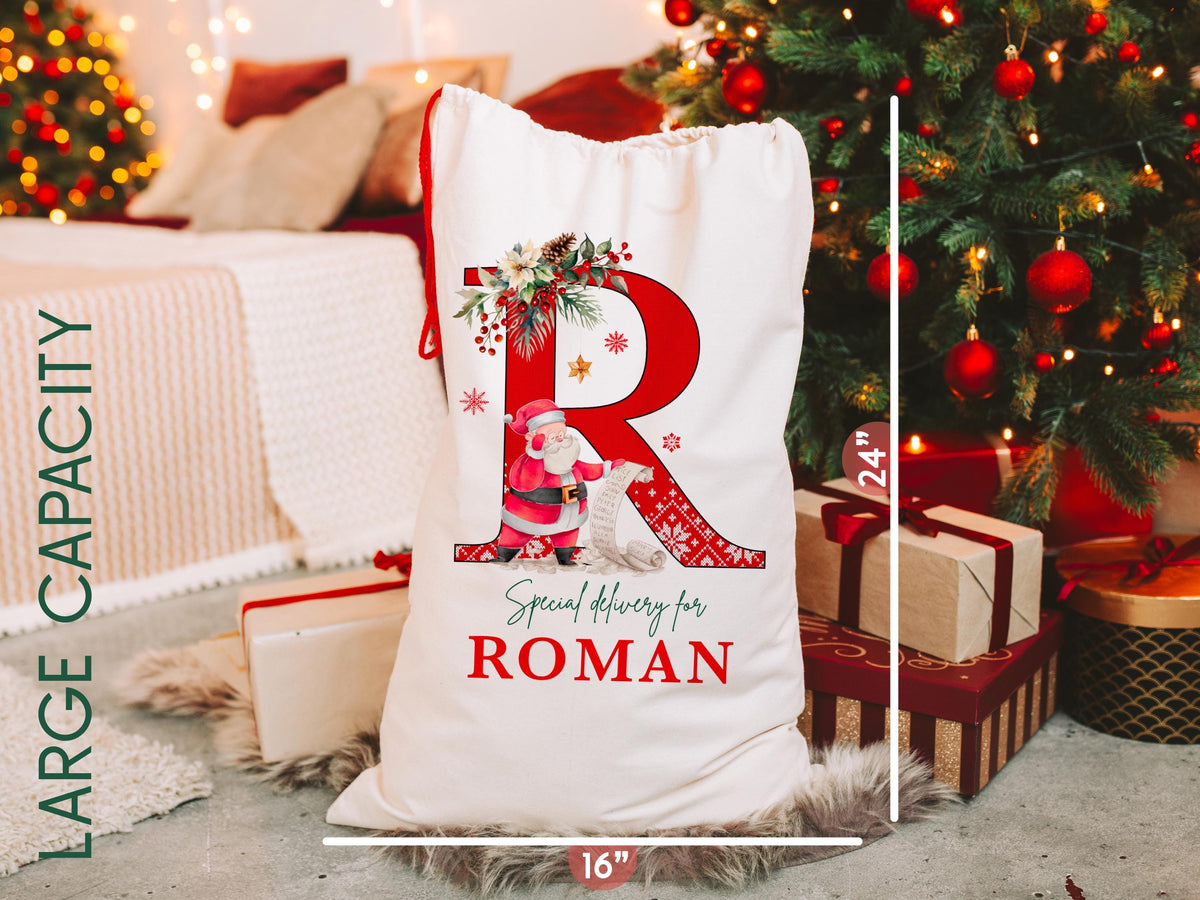Custom Large Santa Sack Bags, Christmas Santa Gift Bag, Christmas Eve Box, Personalized Christmas Gift Sack for Christmas, Holiday Gift Bag