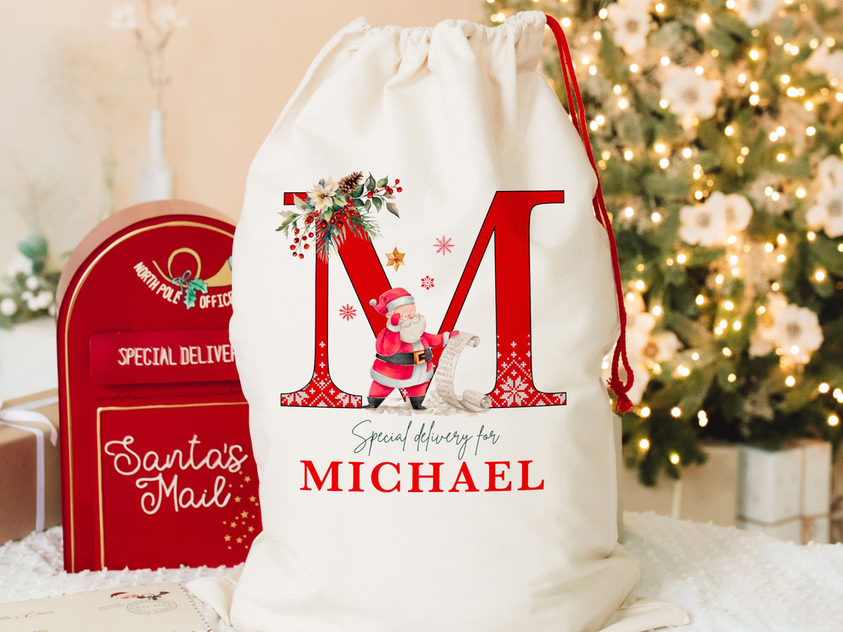 Custom Large Santa Sack Bags, Christmas Santa Gift Bag, Christmas Eve Box, Personalized Christmas Gift Sack for Christmas, Holiday Gift Bag
