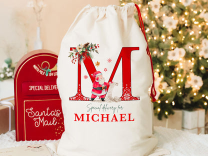 Custom Large Santa Sack Bags, Christmas Santa Gift Bag, Christmas Eve Box, Personalized Christmas Gift Sack for Christmas, Holiday Gift Bag