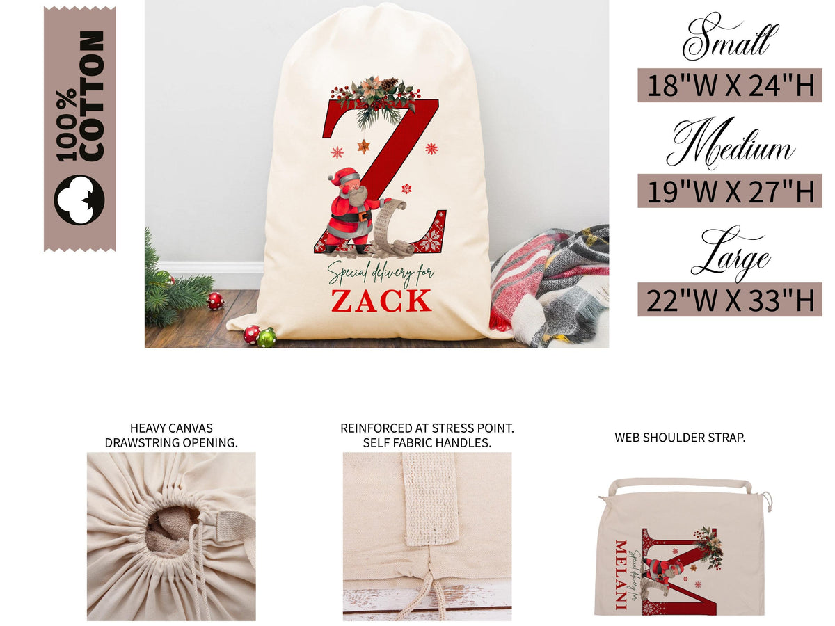 Custom Large Santa Sack Bags, Christmas Santa Gift Bag, Christmas Eve Box, Personalized Christmas Gift Sack for Christmas, Holiday Gift Bag