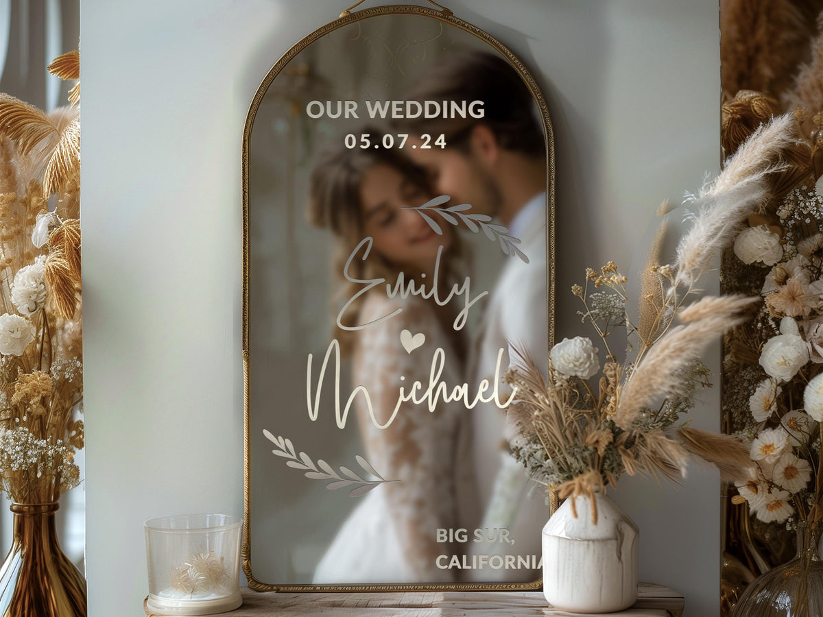 Custom Wedding Mirror Decal, Shower, Parties, Events, Personalized Welcome Sign, Personalized Vinyl Sticker for Mirror, Reception Decor