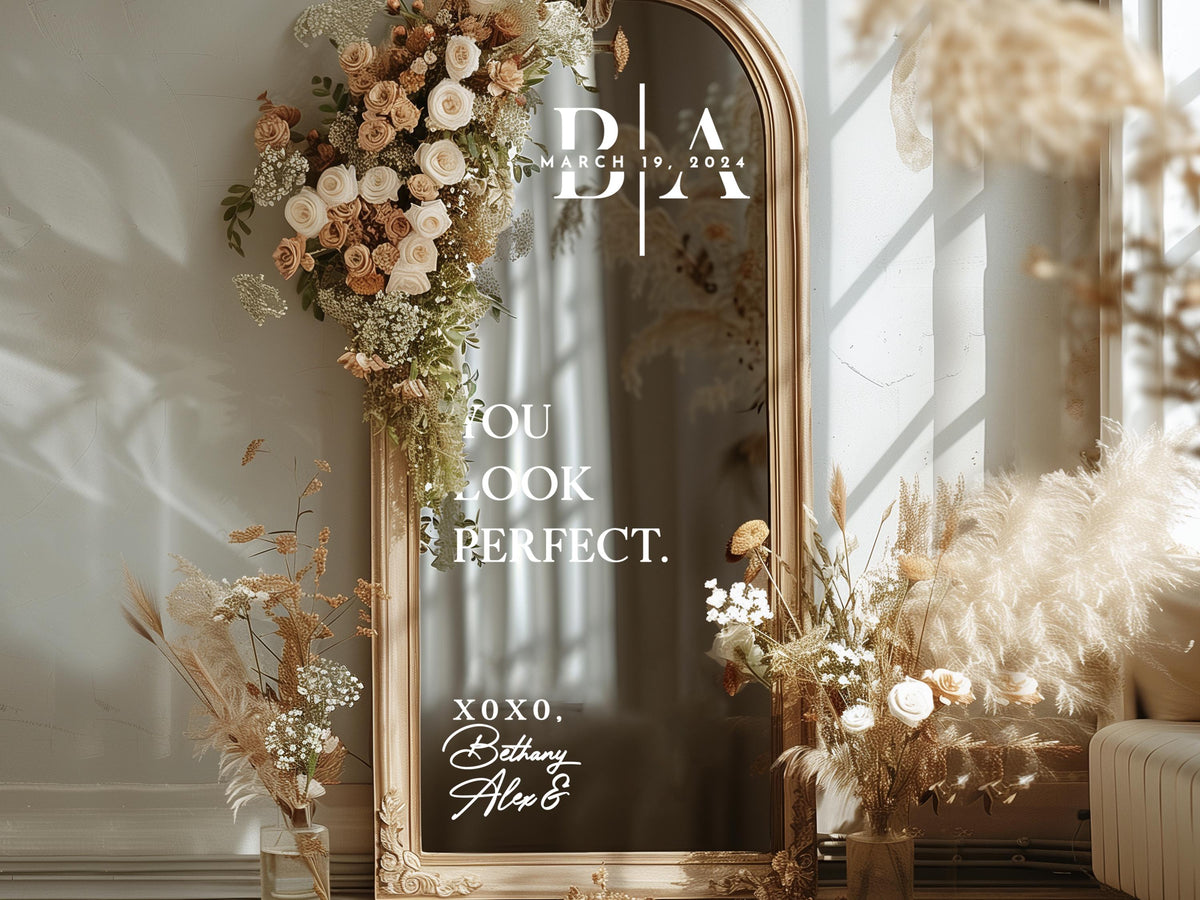 Custom Wedding Mirror Decal, Shower, Parties, Events, Personalized Welcome Sign, Personalized Vinyl Sticker for Mirror, Reception Decor