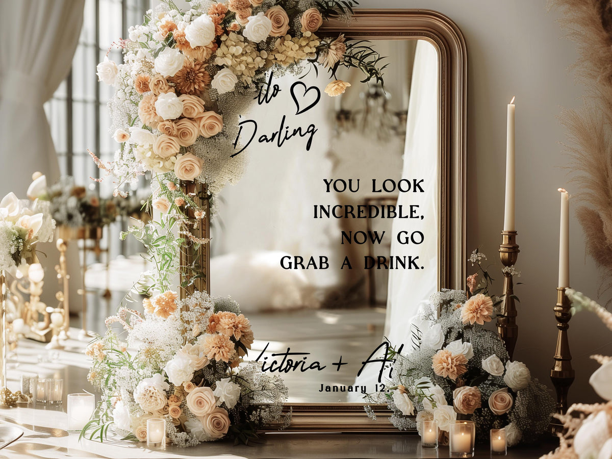 Custom Wedding Mirror Decal, Shower, Parties, Events, Personalized Welcome Sign, Personalized Vinyl Sticker for Mirror, Reception Decor