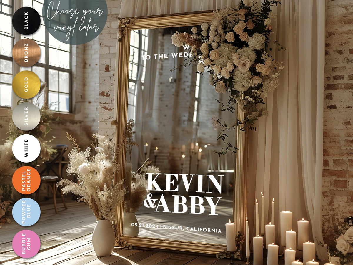 Custom Wedding Mirror Decal, Shower, Parties, Events, Personalized Welcome Sign, Personalized Vinyl Sticker for Mirror, Reception Decor