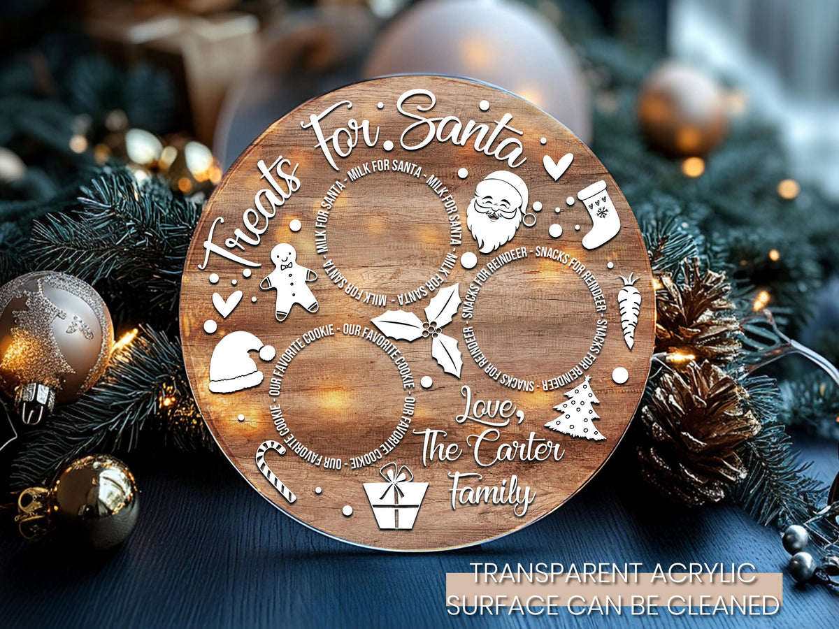 Custom Christmas Tray for Kids, Personalized Santa Cookie Plate, Christmas Eve Cookie Tray, Wooden Santa Treat Serving Plate Christmas Gift