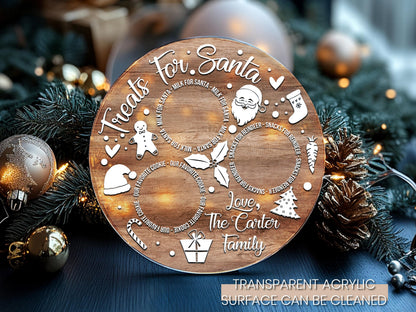 Custom Christmas Tray for Kids, Personalized Santa Cookie Plate, Christmas Eve Cookie Tray, Wooden Santa Treat Serving Plate Christmas Gift
