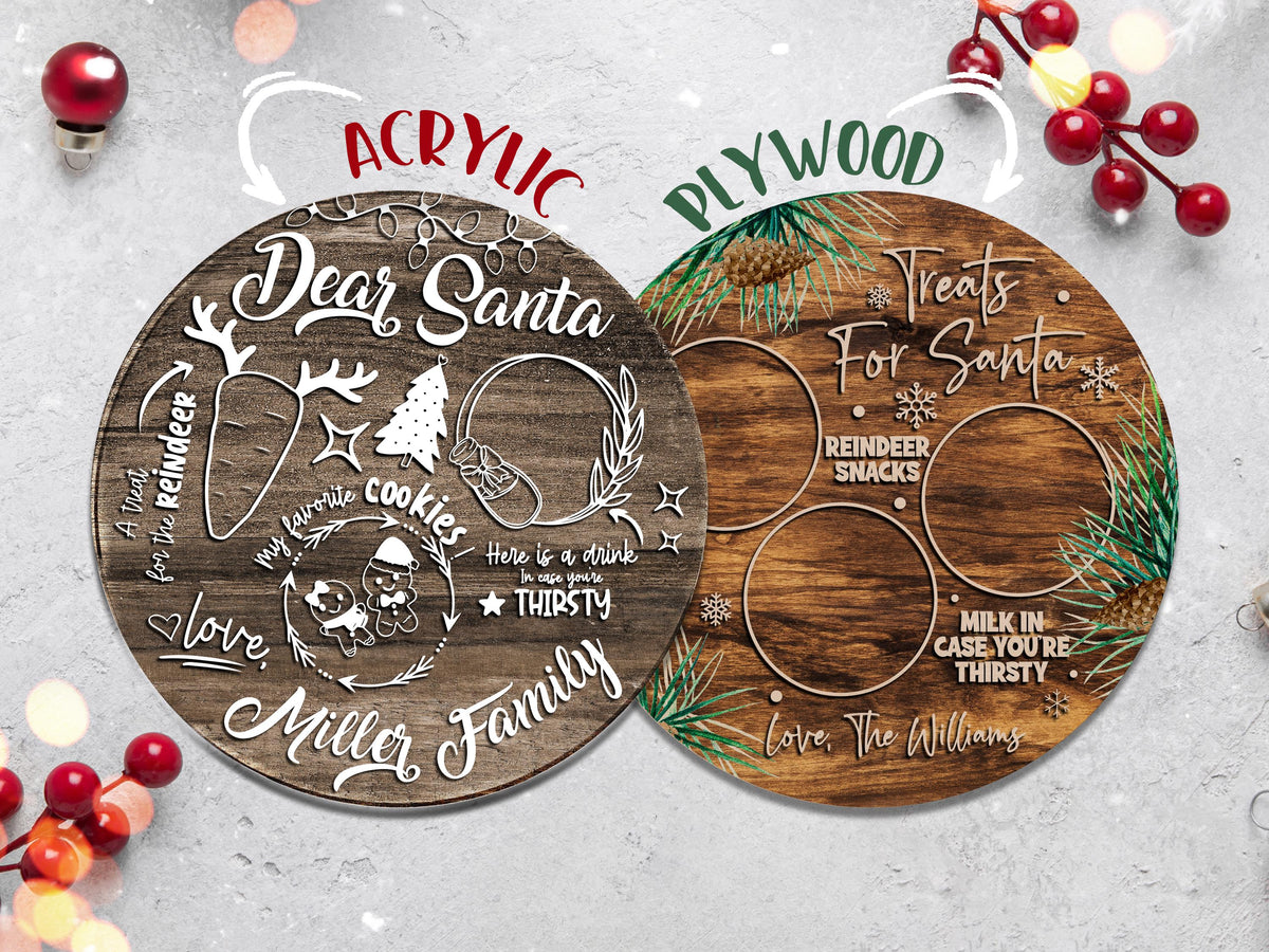 Custom Christmas Tray for Kids, Personalized Santa Cookie Plate, Christmas Eve Cookie Tray, Wooden Santa Treat Serving Plate Christmas Gift