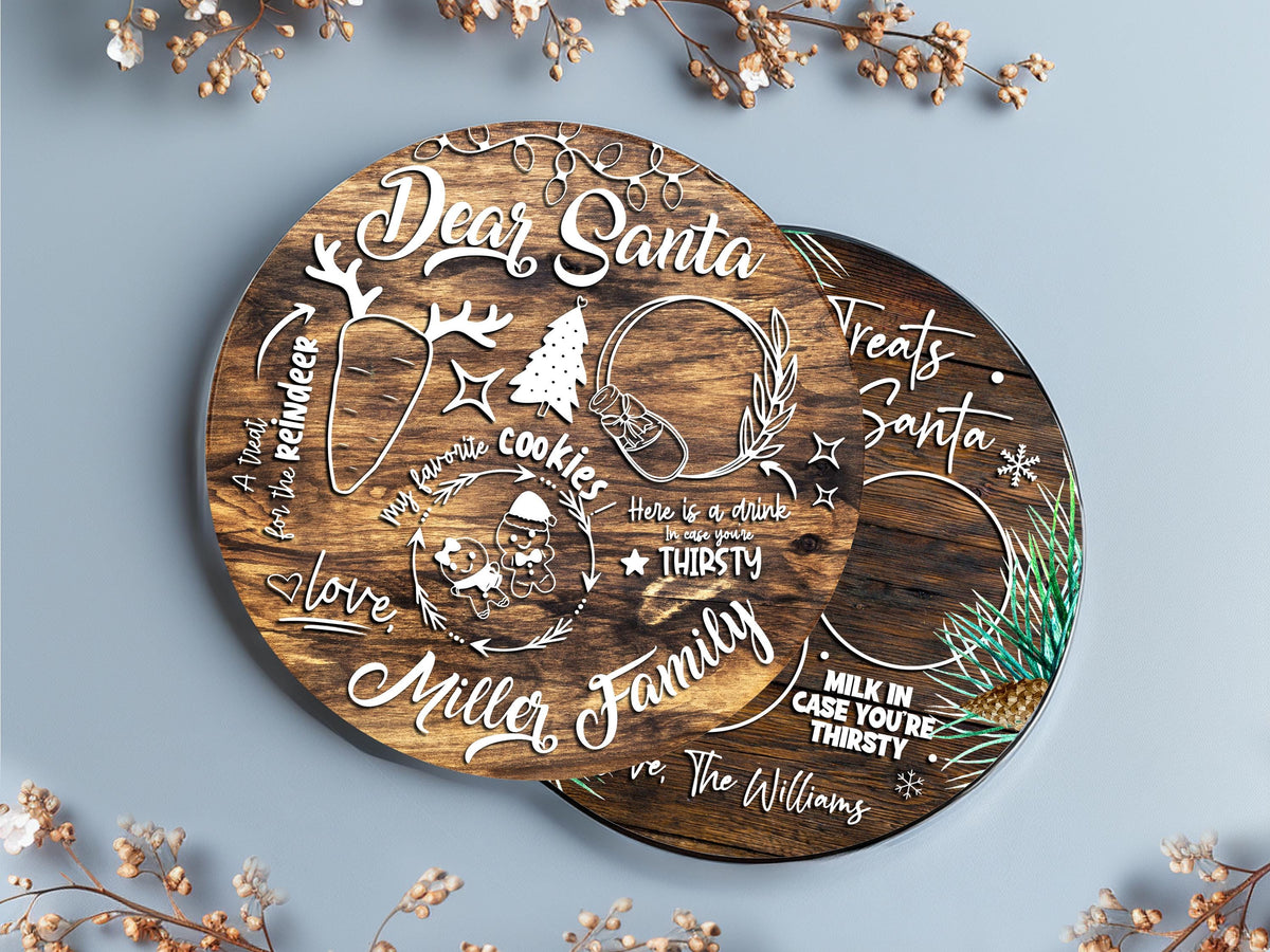Custom Christmas Tray for Kids, Personalized Santa Cookie Plate, Christmas Eve Cookie Tray, Wooden Santa Treat Serving Plate Christmas Gift
