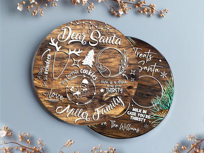 Custom Christmas Tray for Kids, Personalized Santa Cookie Plate, Christmas Eve Cookie Tray, Wooden Santa Treat Serving Plate Christmas Gift