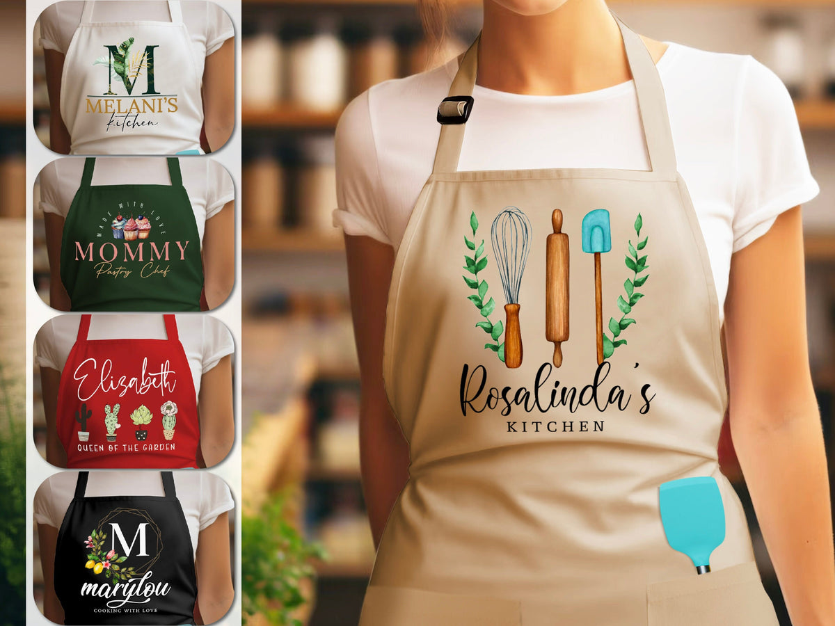Personalized Apron, Women Custom Apron Mother's Day Gifts for Mom Grandma, Apron for Kitchen Gift, Birthday Gift for Mom, Housewarming Gift