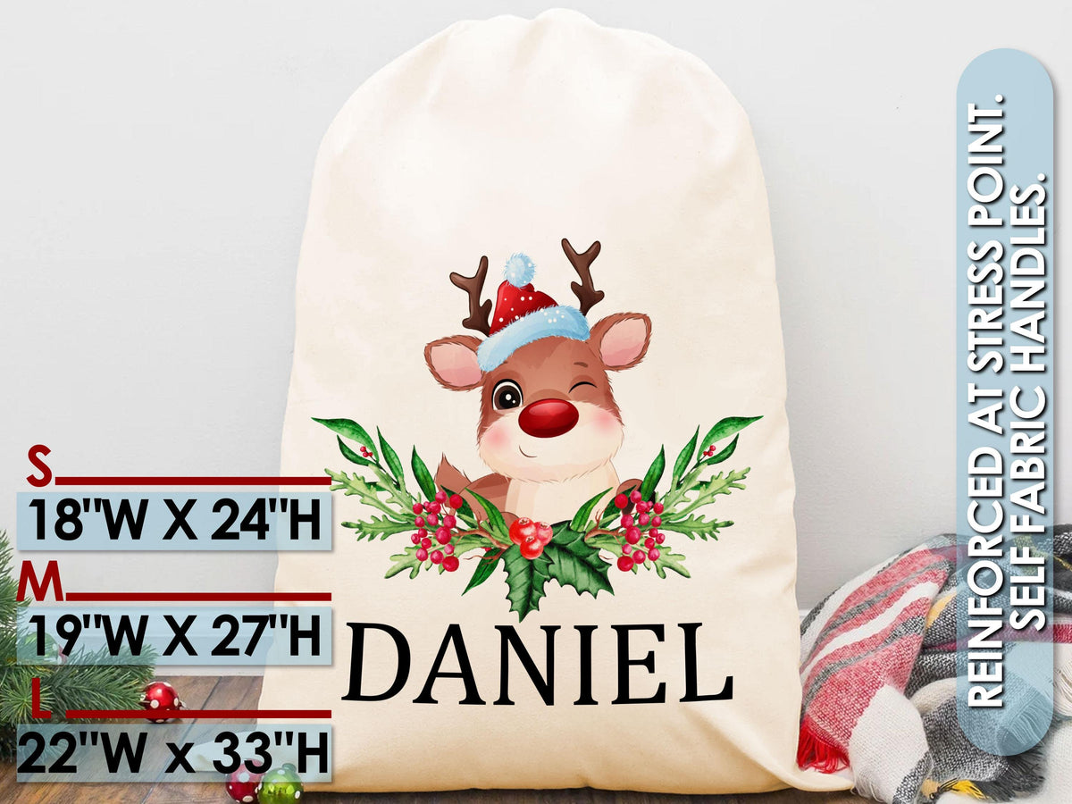 Personalized Christmas Sack, Kids Santa Bag, Custom Santa Sack, Custom Name Xmas Sack, Christmas Toy, Holiday Gift Bag, Reindeer Santa Bag