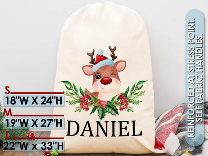Personalized Christmas Sack, Kids Santa Bag, Custom Santa Sack, Custom Name Xmas Sack, Christmas Toy, Holiday Gift Bag, Reindeer Santa Bag