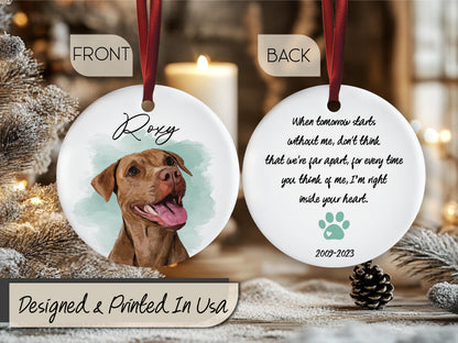 Pet Memorial Photo Ornament for Pet Loss Gift, Custom Christmas Dog Cat Ornament, Forever In Our Hearts Pet Ornament, Keepsake Gifts for Pet