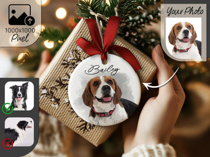 Pet Memorial Photo Ornament for Pet Loss Gift, Custom Christmas Dog Cat Ornament, Forever In Our Hearts Pet Ornament, Keepsake Gifts for Pet