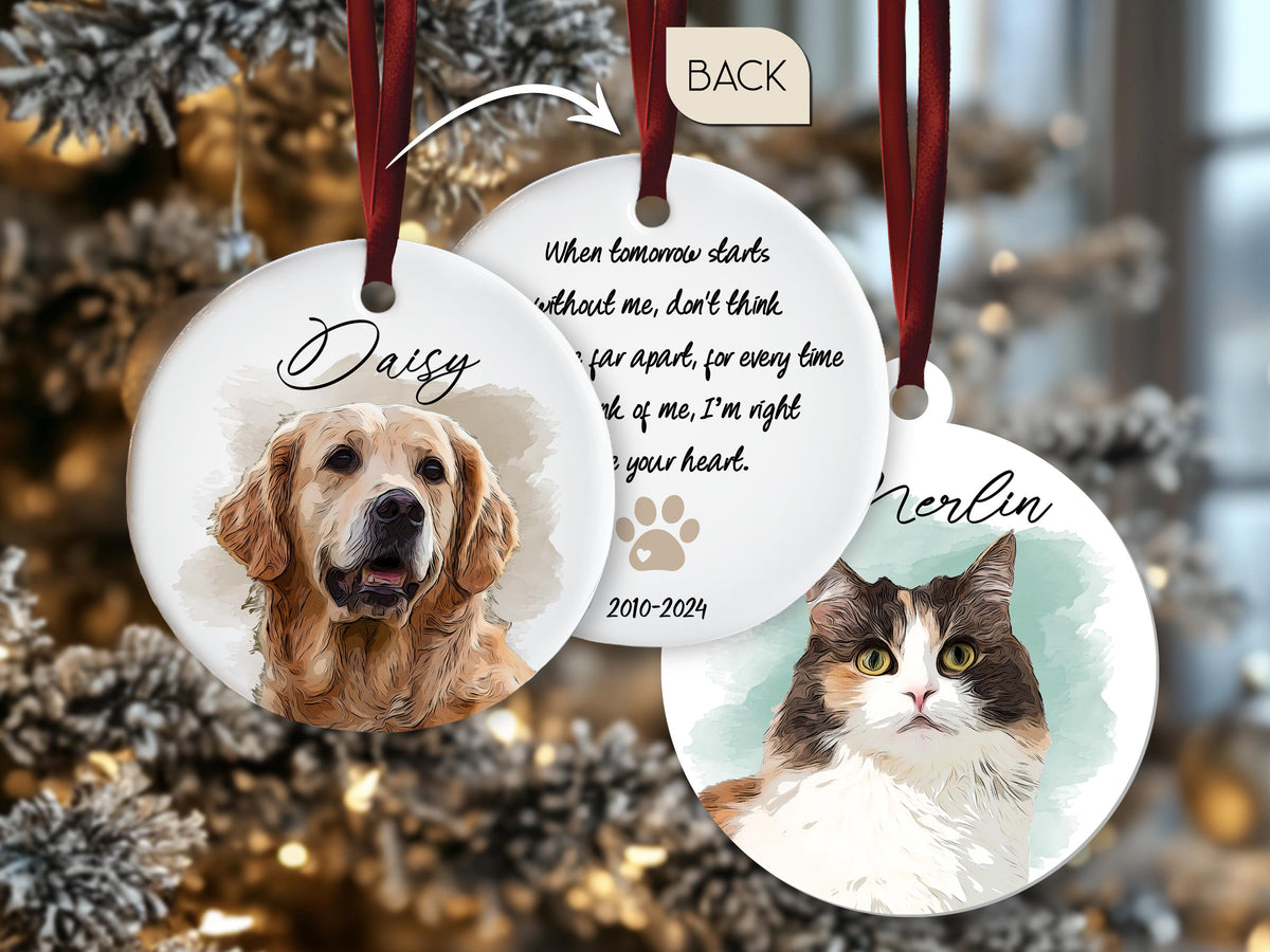 Pet Memorial Photo Ornament for Pet Loss Gift, Custom Christmas Dog Cat Ornament, Forever In Our Hearts Pet Ornament, Keepsake Gifts for Pet