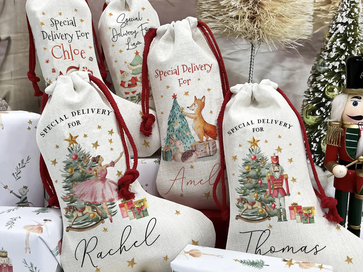 Christmas Santa Stocking, Christmas Nutcracker Ballerina Reindeer Stocking for Christmas, Special Delivery Kids Stocking, Custom Stocking