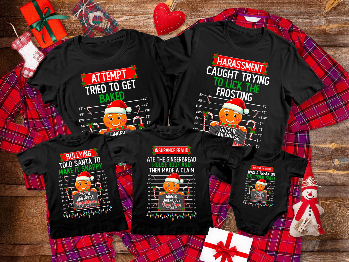 Personalized Gingerbread Family Christmas Shirt, Group Matching Christmas Outfits, Christmas Holiday Tee, Funny Gingerbread Mugshot Shirt
