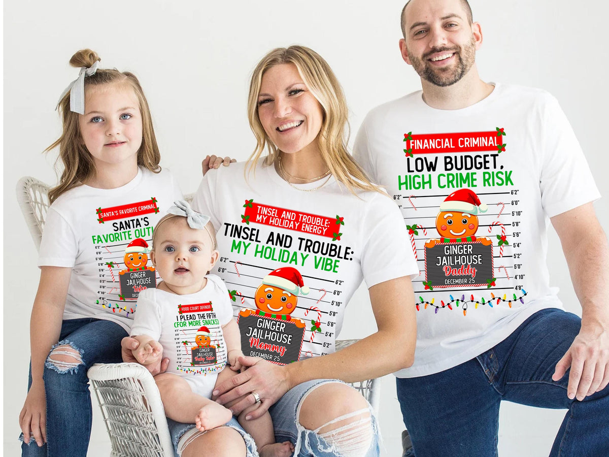 Personalized Gingerbread Family Christmas Shirt, Group Matching Christmas Outfits, Christmas Holiday Tee, Funny Gingerbread Mugshot Shirt