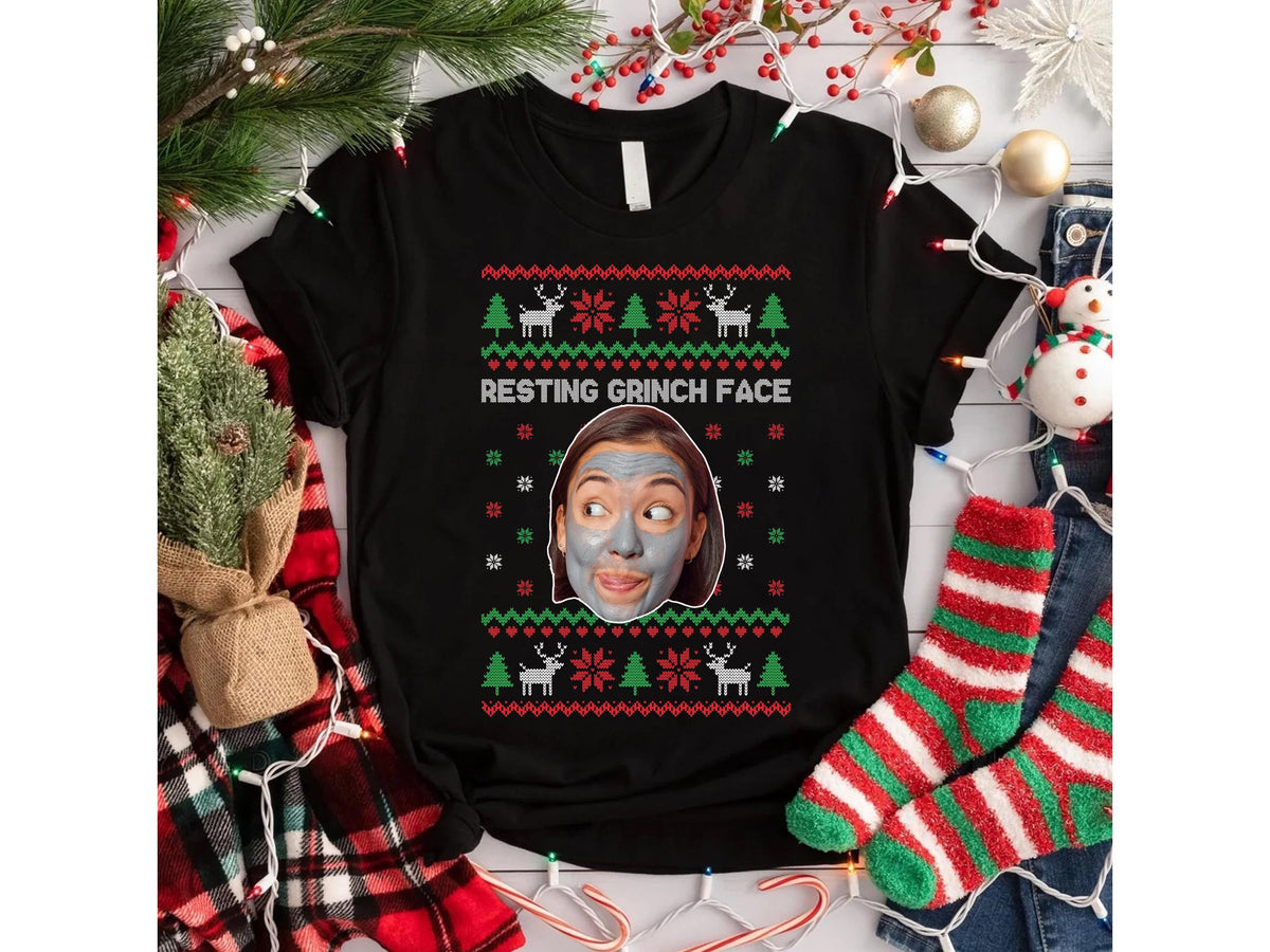 Custom Funny Face Sweatshirt, Personalized Ugly Christmas Sweater, Custom Photo Shirt, Personalized Text Tee, Christmas Pattern, Unique Gift