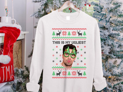 Custom Funny Face Sweatshirt, Personalized Ugly Christmas Sweater, Custom Photo Shirt, Personalized Text Tee, Christmas Pattern, Unique Gift
