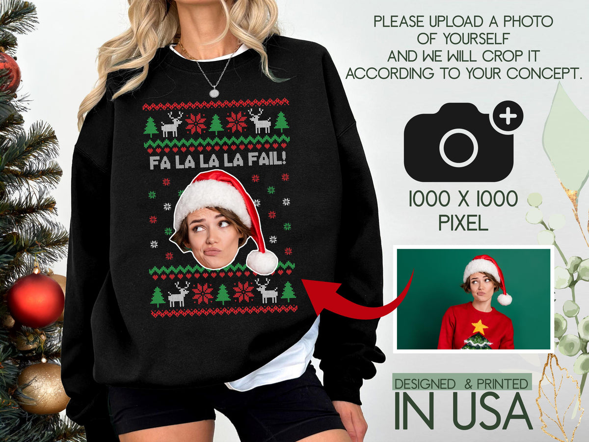Custom Funny Face Sweatshirt, Personalized Ugly Christmas Sweater, Custom Photo Shirt, Personalized Text Tee, Christmas Pattern, Unique Gift