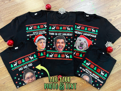 Custom Funny Face Sweatshirt, Personalized Ugly Christmas Sweater, Custom Photo Shirt, Personalized Text Tee, Christmas Pattern, Unique Gift