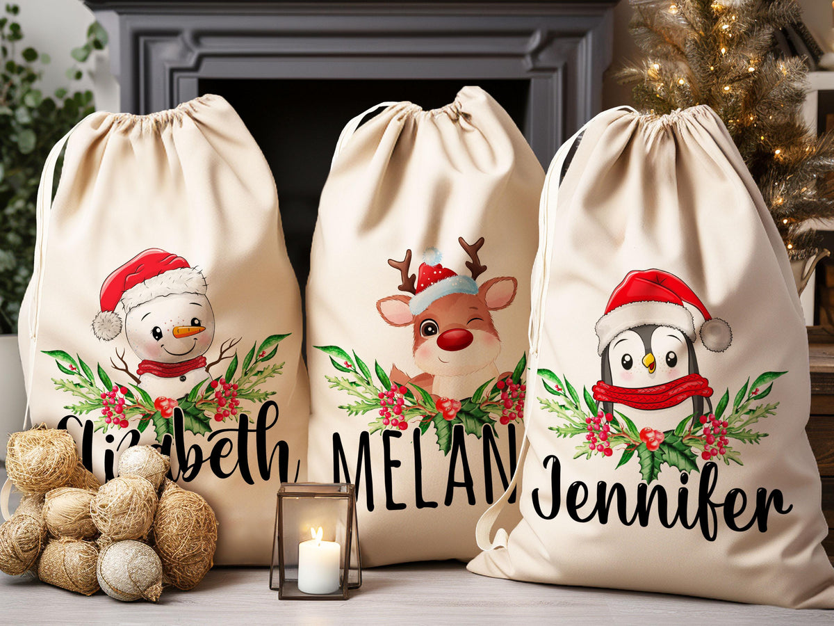 Personalized Christmas Sack, Kids Santa Bag, Custom Santa Sack, Custom Name Xmas Sack, Christmas Toy, Holiday Gift Bag, Reindeer Santa Bag