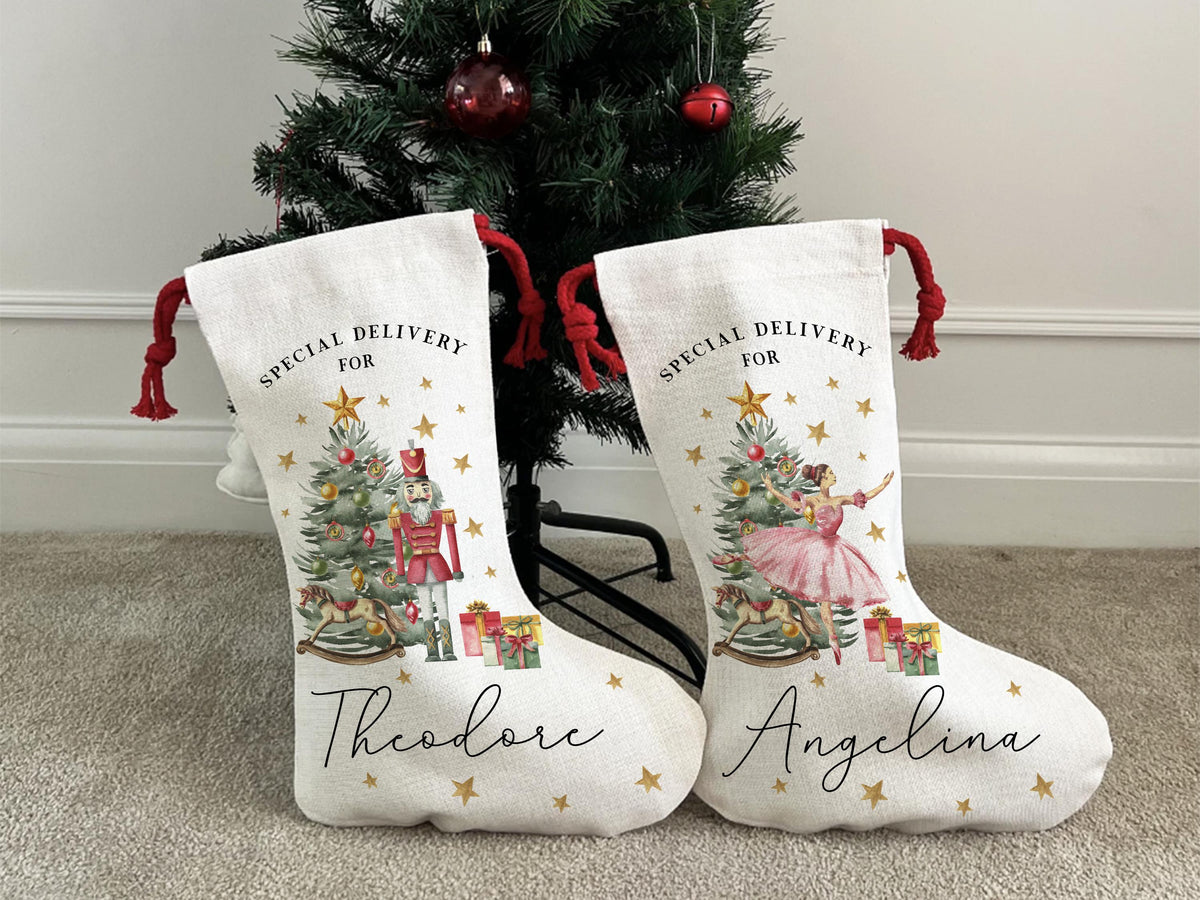 Christmas Santa Stocking, Christmas Nutcracker Ballerina Reindeer Stocking for Christmas, Special Delivery Kids Stocking, Custom Stocking