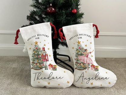 Christmas Santa Stocking, Christmas Nutcracker Ballerina Reindeer Stocking for Christmas, Special Delivery Kids Stocking, Custom Stocking