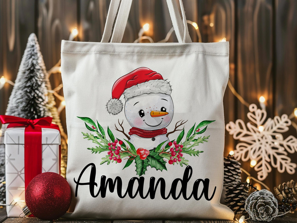 Personalized Christmas Tote Bags Custom Xmas/Noel Totes Bag Gifts Customized Santa Snowman Penguin Reindeer Tree Gnome Goodie Reusable Bags