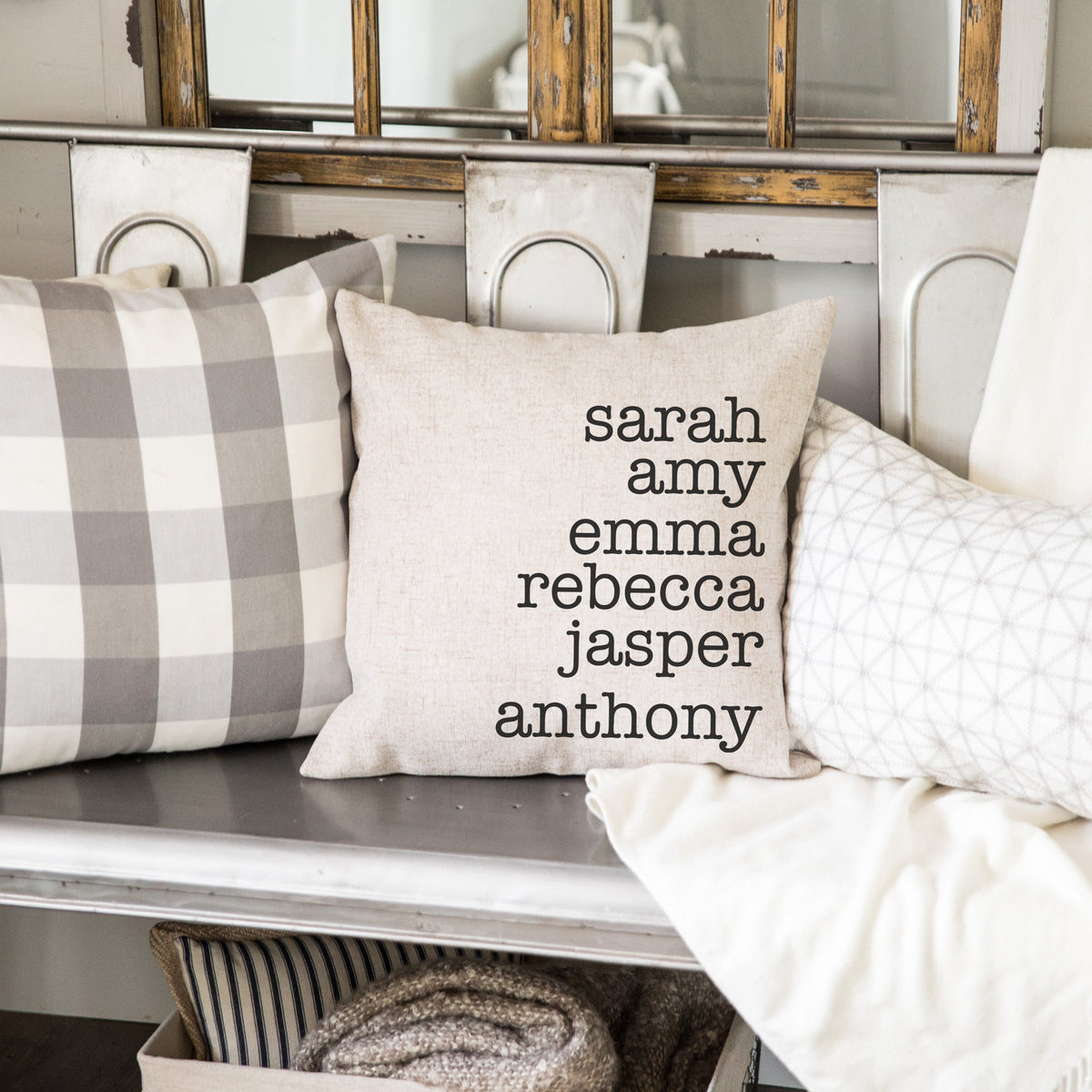 Personalized Family Name Throw Pillow Case, Customize Pillow with Kids Name 18X18 Pillow Cover, Custom Mothers Day Gift for Mom Grandma Gift