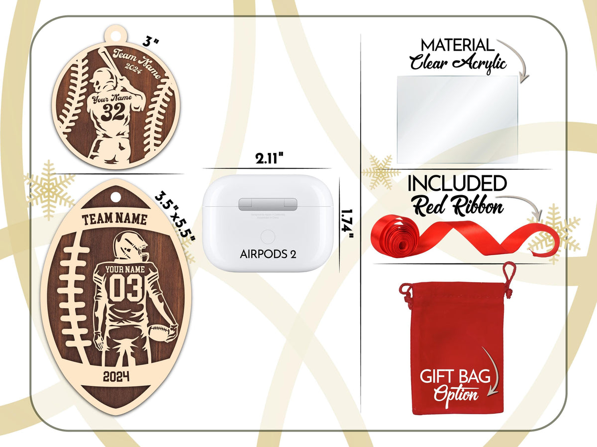 Personalized Sports Ornaments, Custom Football Player Ornament, Football Fan Gift, Personalized Football Player Keepsake, Sports Lovers Gift