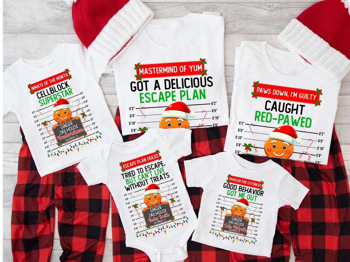 Personalized Gingerbread Family Christmas Shirt, Group Matching Christmas Outfits, Christmas Holiday Tee, Funny Gingerbread Mugshot Shirt