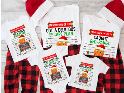 Personalized Gingerbread Family Christmas Shirt, Group Matching Christmas Outfits, Christmas Holiday Tee, Funny Gingerbread Mugshot Shirt