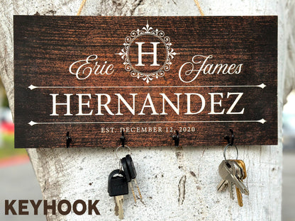 New Home Gifts for Family Name Sign, Custom Key Holder, Home Decor Gift for Couple Housewarming, First Home Gift, Realtor Closing Gift