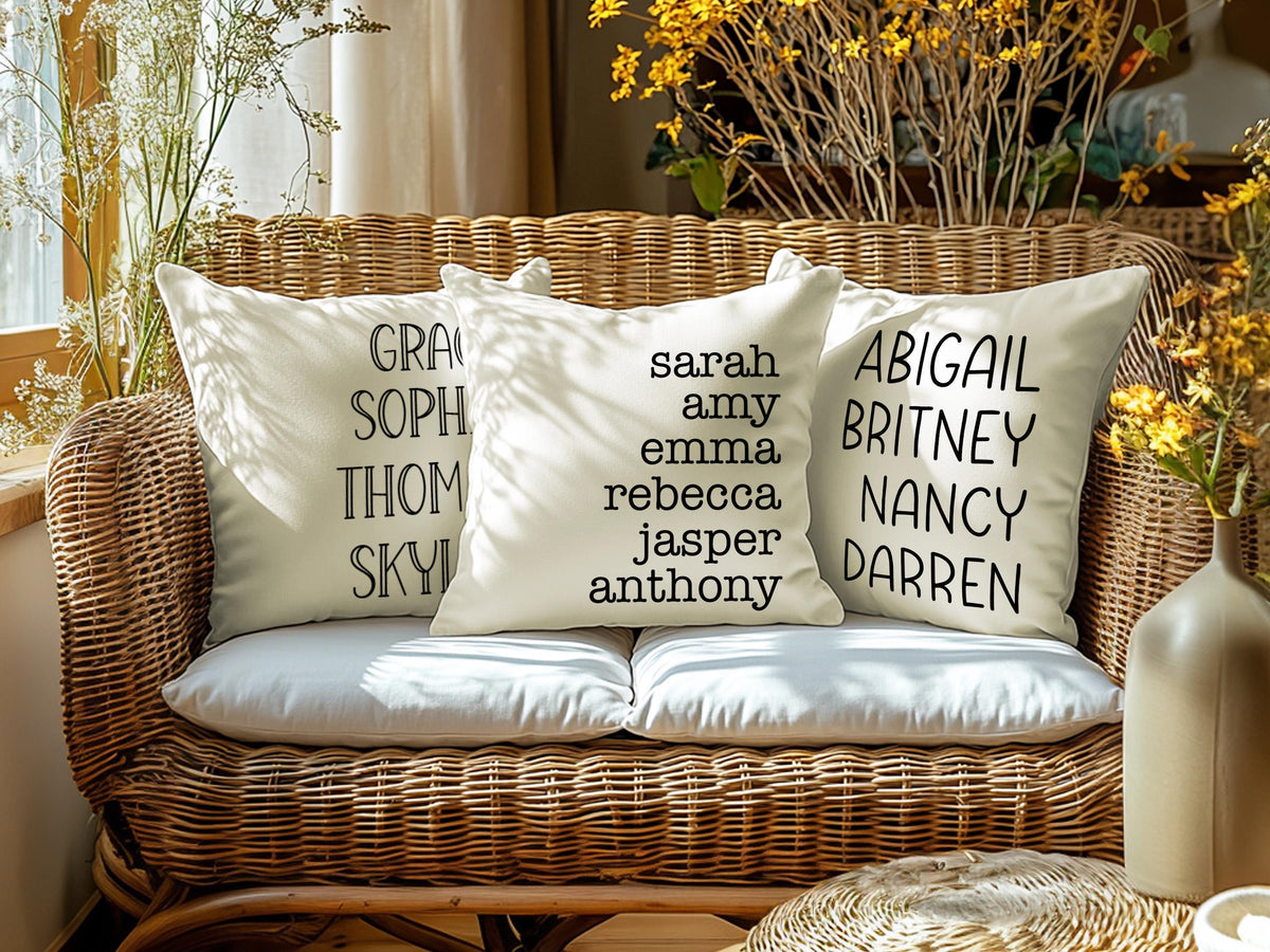 Personalized Family Name Throw Pillow Case, Customize Pillow with Kids Name 18X18 Pillow Cover, Custom Mothers Day Gift for Mom Grandma Gift