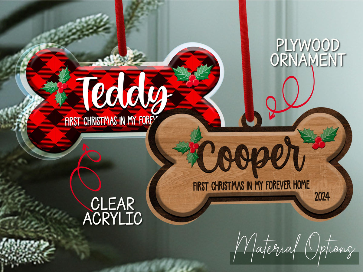 Personalized Dog Bone Christmas Ornament, Custom Pet Name Ornament, Pet Memorial Ornament, New Puppy Ornament, First Christmas Keepsake