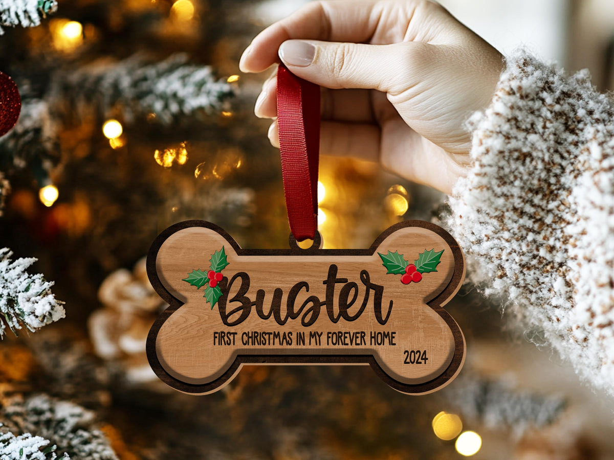 Personalized Dog Bone Christmas Ornament, Custom Pet Name Ornament, Pet Memorial Ornament, New Puppy Ornament, First Christmas Keepsake