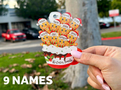 Personalized Clear Gingerbread Family Christmas Ornament – Customizable with Up to 9 Names and Bottom Text, Personalized Holiday Ornament