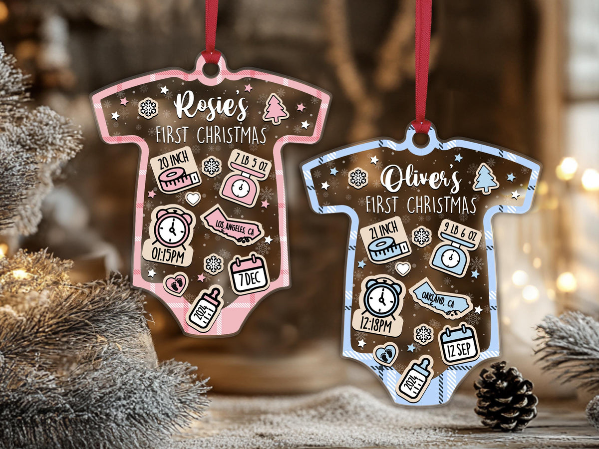 Personalized Baby's First Christmas Ornament, New Baby Gift, Birth Stats Keepsake, Baby Holiday Ornament, Baby Shower Memory Decoration