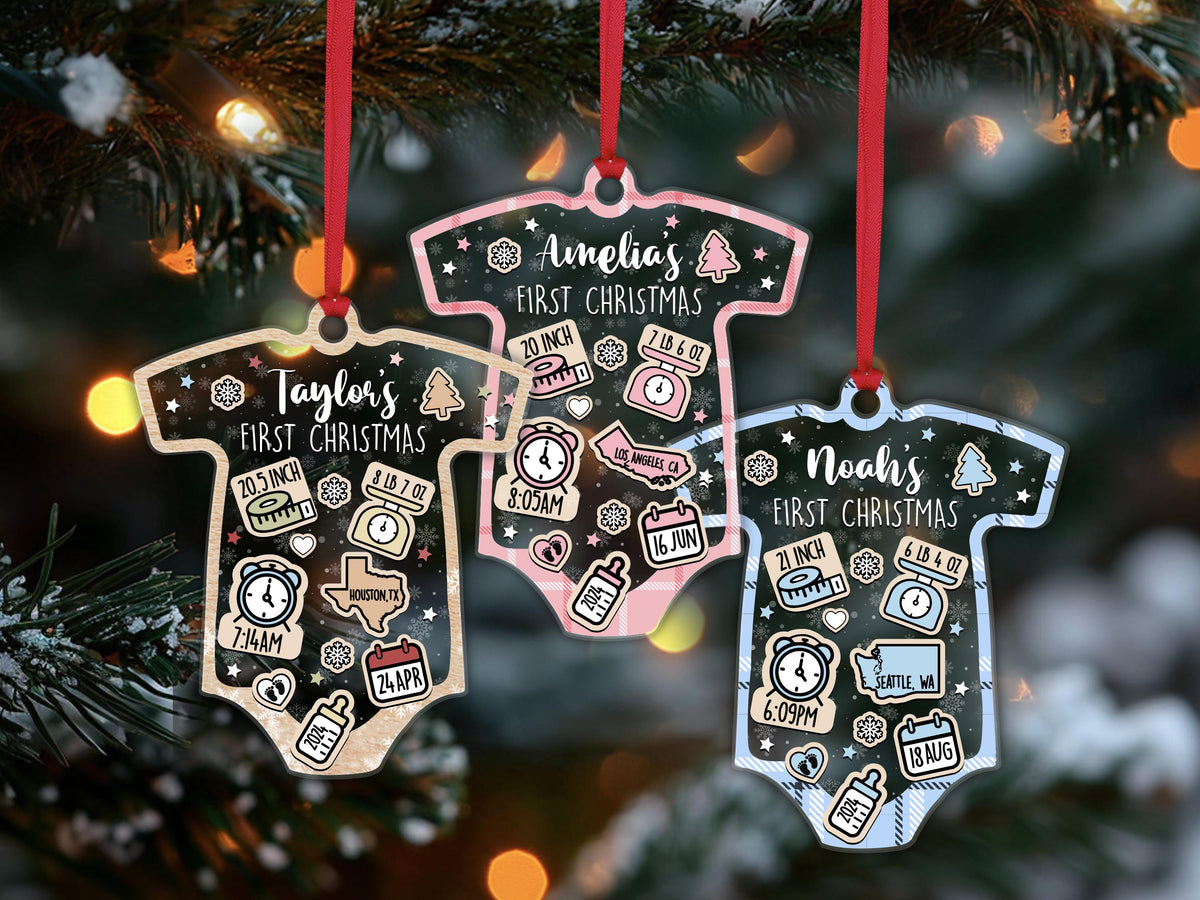 Personalized Baby's First Christmas Ornament, New Baby Gift, Birth Stats Keepsake, Baby Holiday Ornament, Baby Shower Memory Decoration