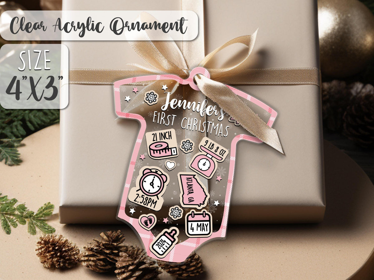 Personalized Baby's First Christmas Ornament, New Baby Gift, Birth Stats Keepsake, Baby Holiday Ornament, Baby Shower Memory Decoration