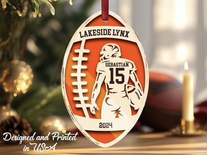 Personalized Football Ornament, Unique Gift for Players, Football Player Keepsake, Sports Lovers Gift, Christmas Gift for Coaches, Kids