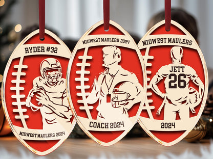 Personalized Football Ornament, Unique Gift for Players, Football Player Keepsake, Sports Lovers Gift, Christmas Gift for Coaches, Kids